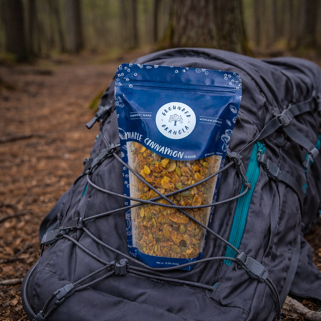 Maple Cinnamon granola packaged for hiking and outdoor snacking