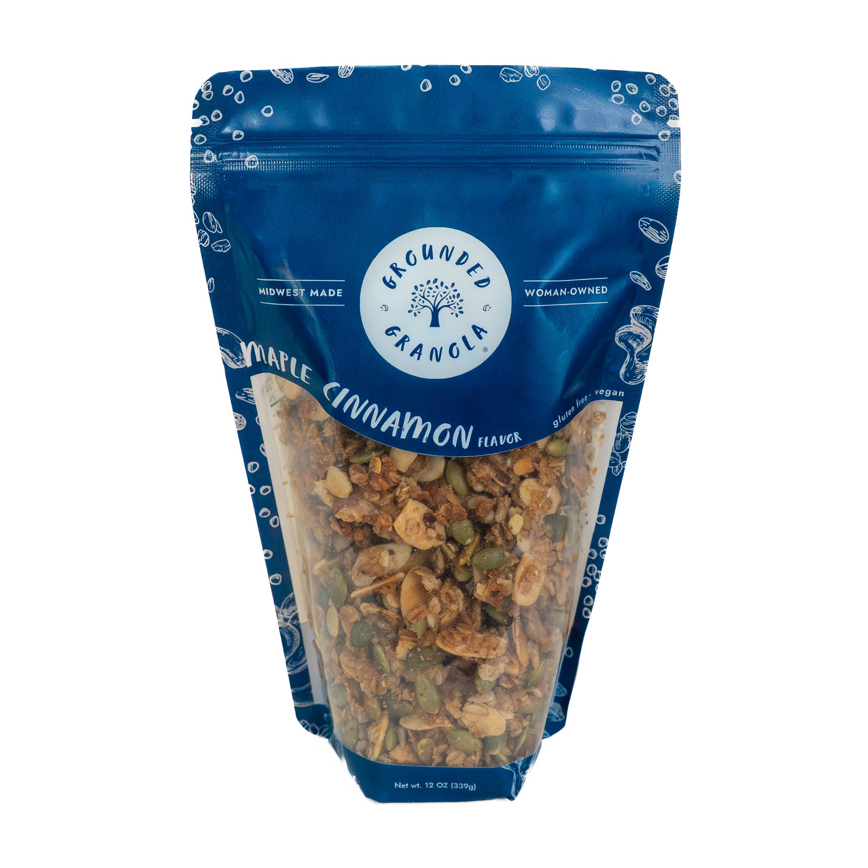 Grounded Granola Maple Cinnamon granola in resealable pouch