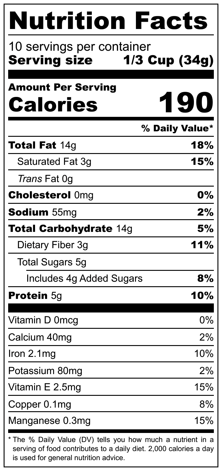 Nutrition facts label for Savory Bloody Mary granola